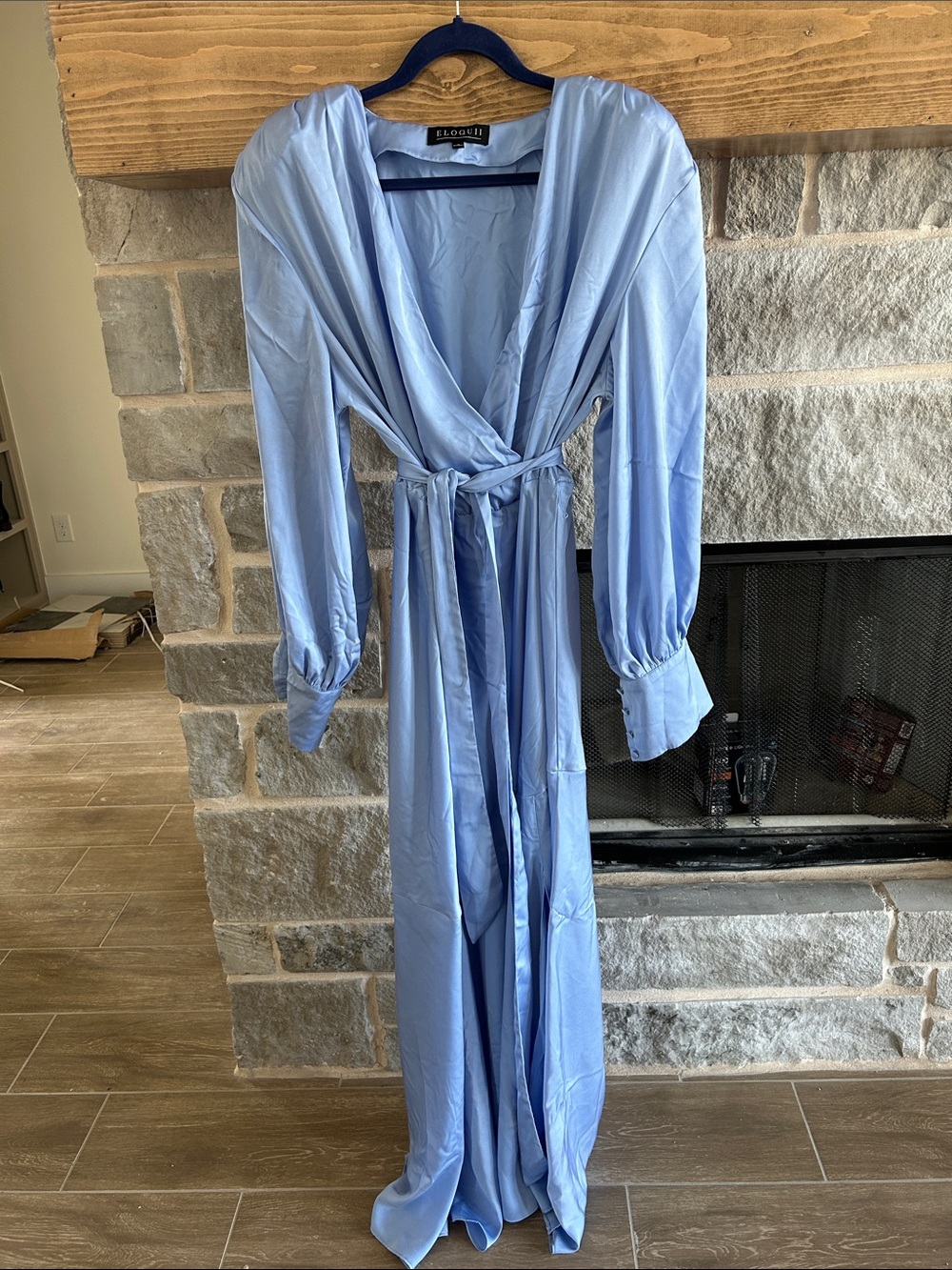 Eloquii Sky Blue Satin Wrap Maxi Dress